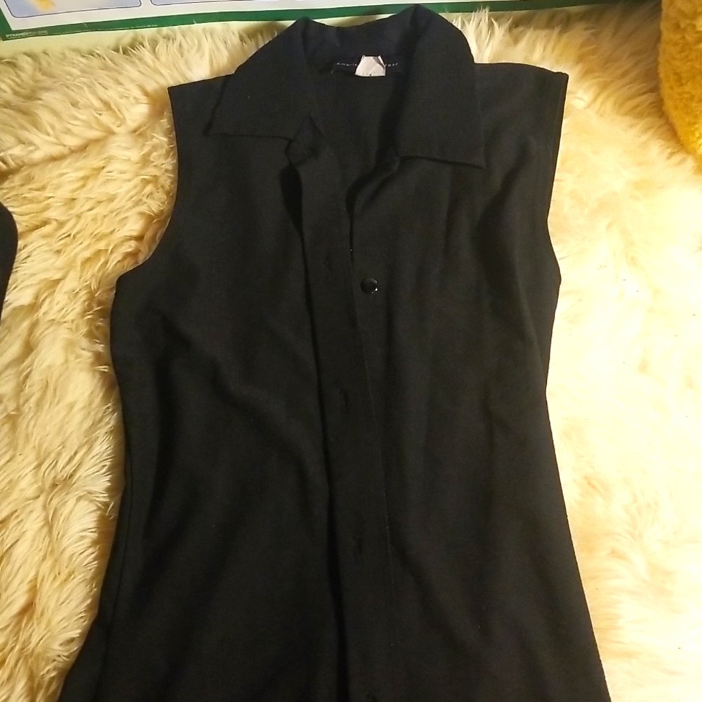Black Sleeveless Collar Shirt, Small, Button Down Shirt